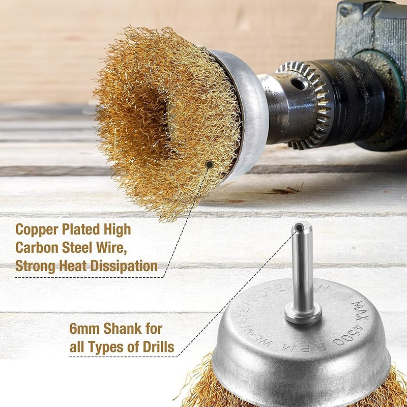 2-Pack 3 Pcs Wire Brush Wheel Set Cup Drill Bit Rust Paint Attachment 1/4" USA gallery
