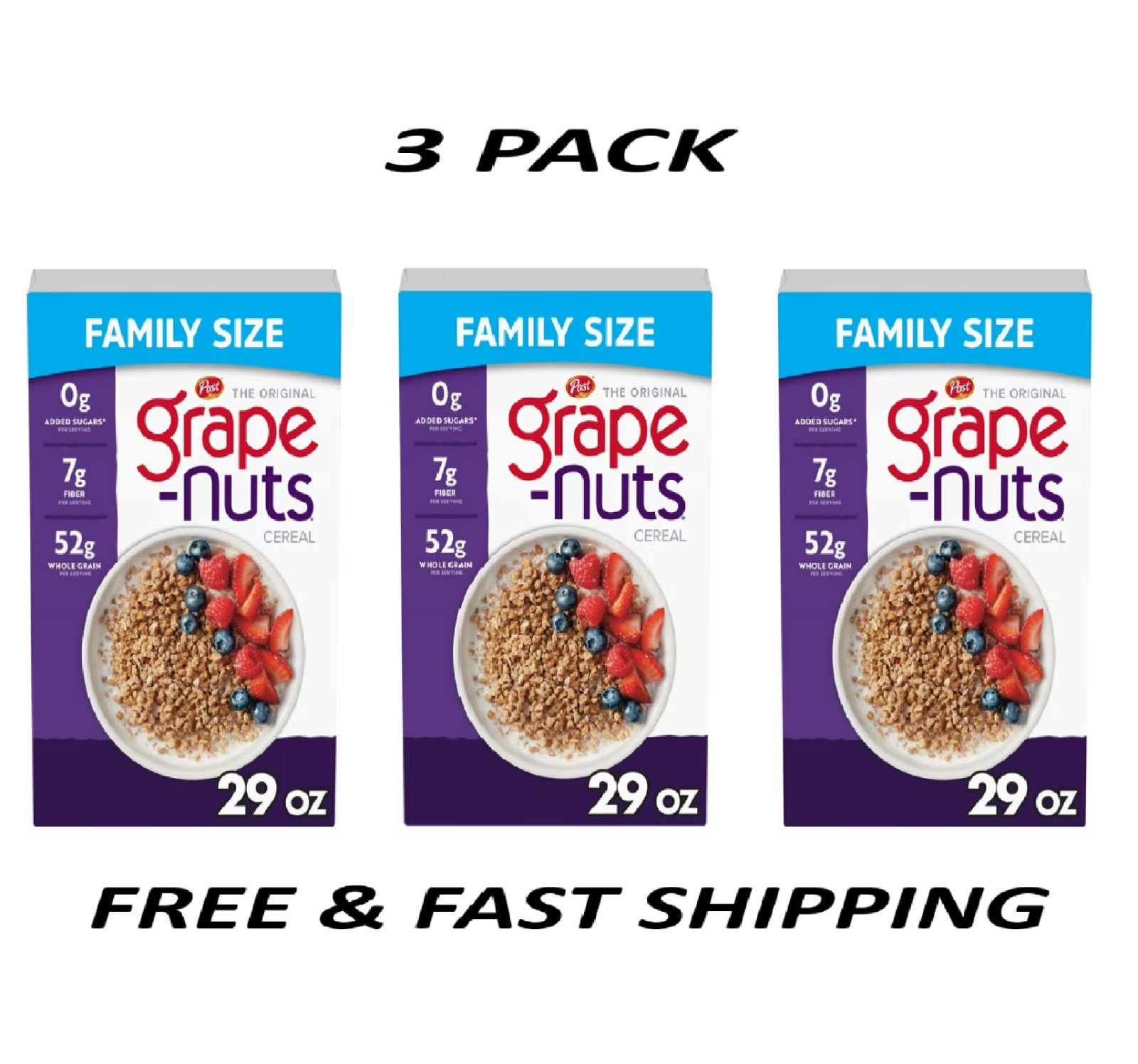 (3 PACK) Post Grape Nuts Original Breakfast Cereal, Crunchy Breakfast 29 oz Box. gallery