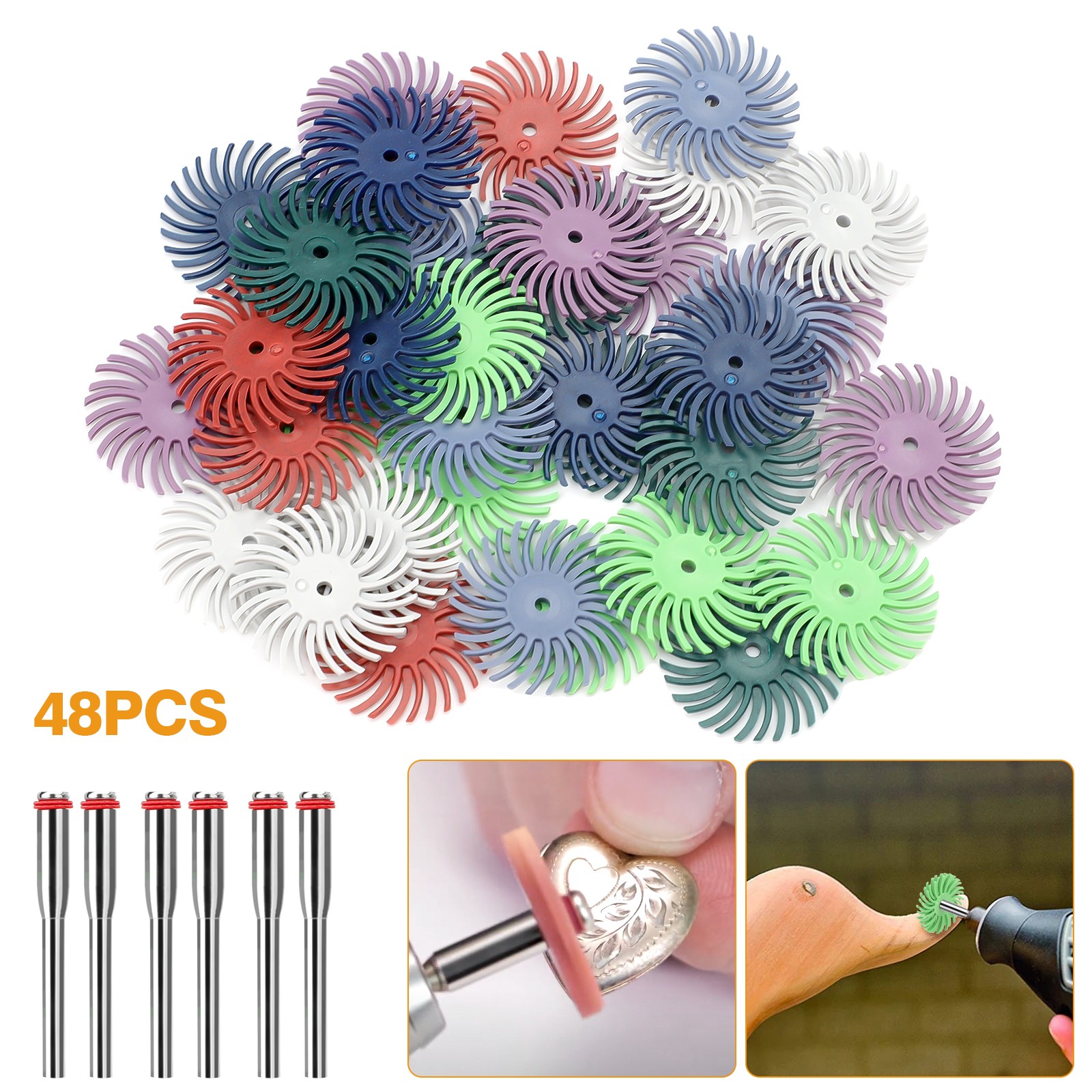 48Pcs 1" Radial Bristle Disc Kit w/ 3mm Shank for Grinder Rotary Tools 80-2500# gallery