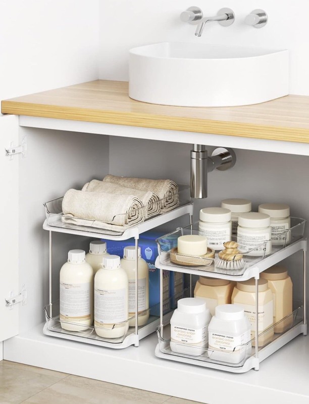 2 Pack Stackable 2-Tier Under Sink Cabinet Organizer with sliding storage drawer gallery