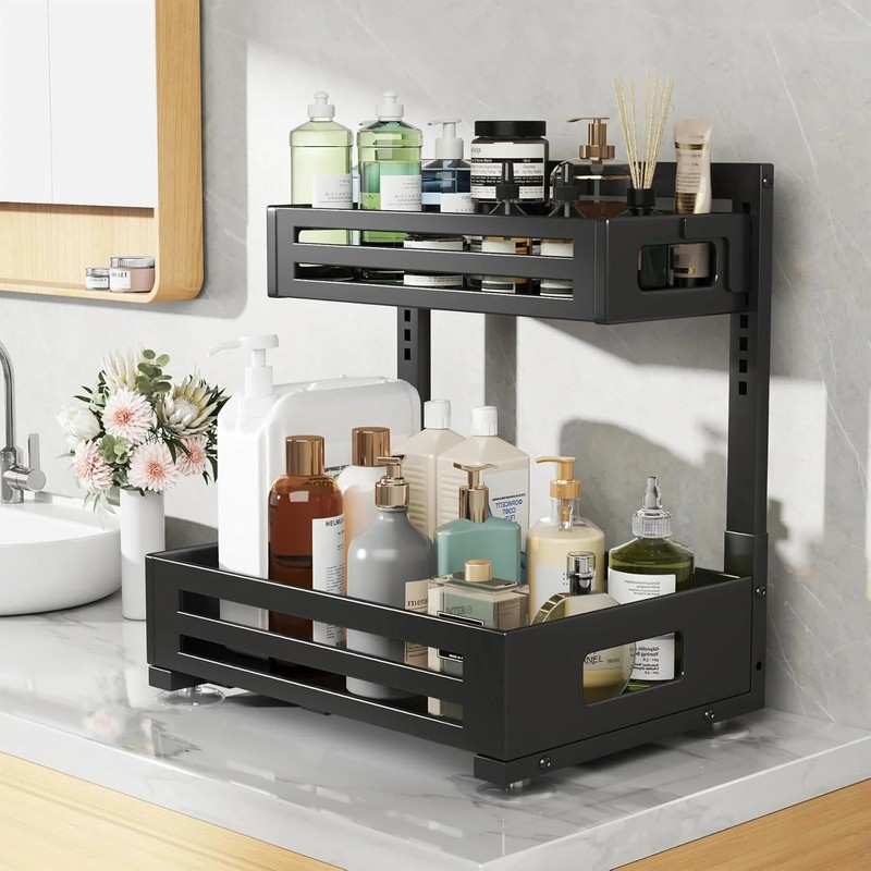 2 Pack Under Sink Organizer,Pull Out Cabinet Organizer with Smooth Cylindrical R gallery