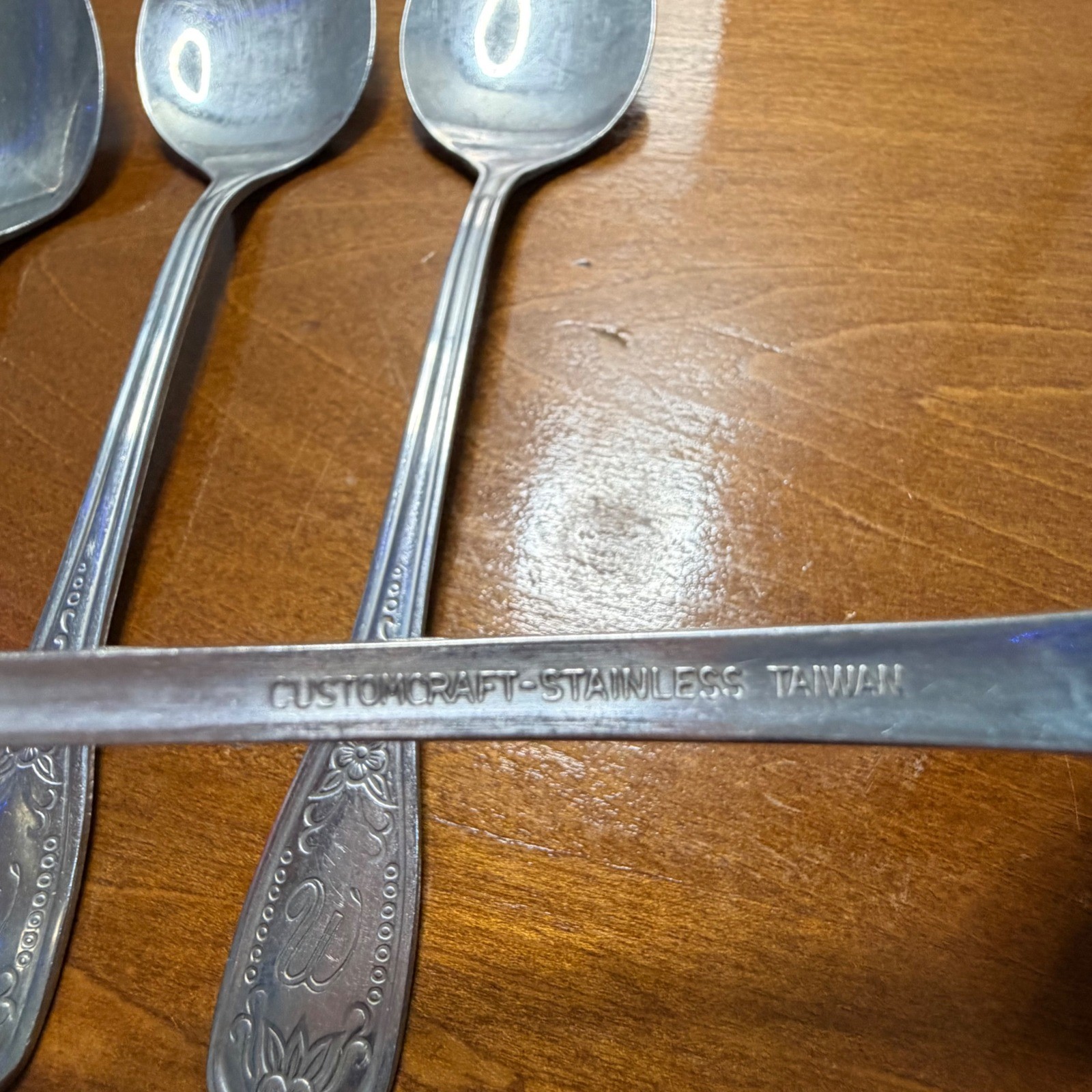 Customcraft Stainless Taiwan Monogram W Floral 5 Piece Spoon Set 2 Tea 3 Table gallery