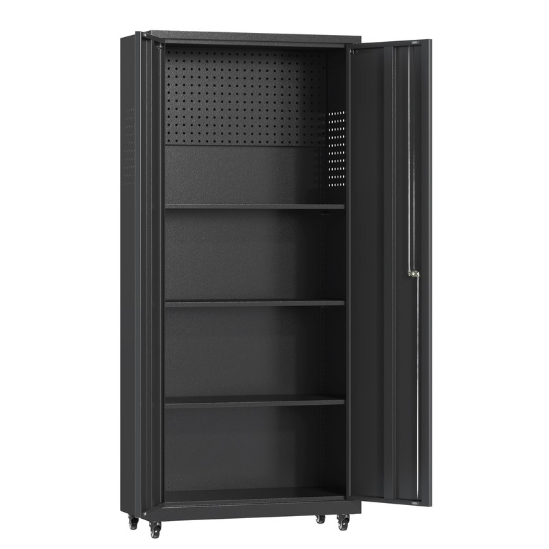 Metal Storage Cabinet On Wheels,lockable Garage Kitchen 2 Doors Tool Cabinet gallery