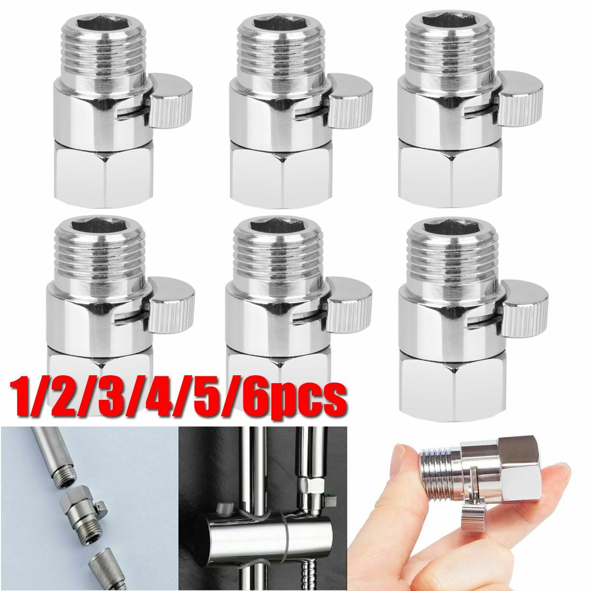 1/2/5/6PCS G1/2" Flow Quick Control Shut-OFF Valve Shower Head Hand Water Saver gallery