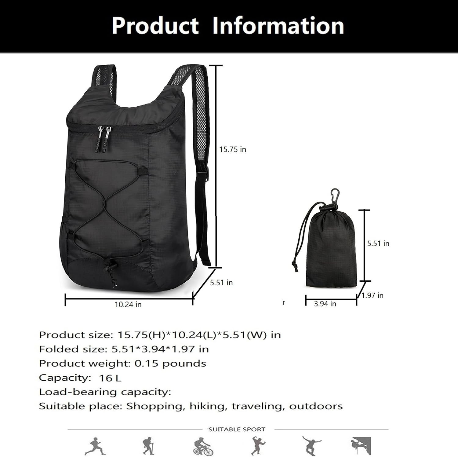 16L Lightweight Foldable Hiking-Backpack Small Packable-Daypack For Travel,Ul... 4