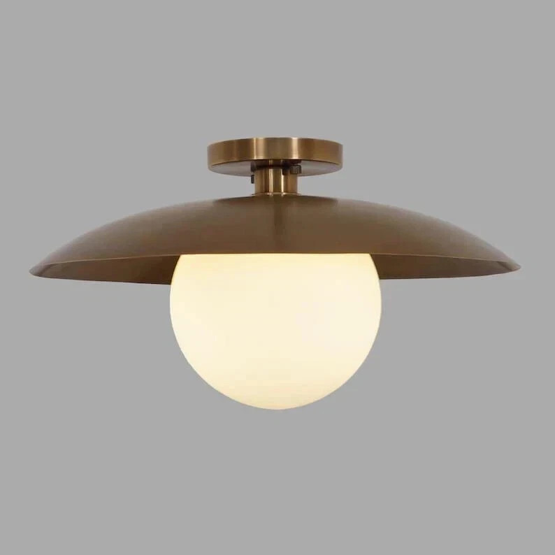 Mid Century Flush Mount Single Globe Shade Disk Sputnik Ceiling Raw Brass Finish gallery