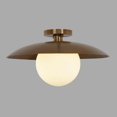 Mid Century Flush Mount Single Globe Shade Disk Sputnik Ceiling Raw Brass Finish