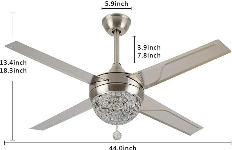 44" Crystal Ceiling Fan w/ LED Light Remote Modern Chandelier Silver Quiet gallery