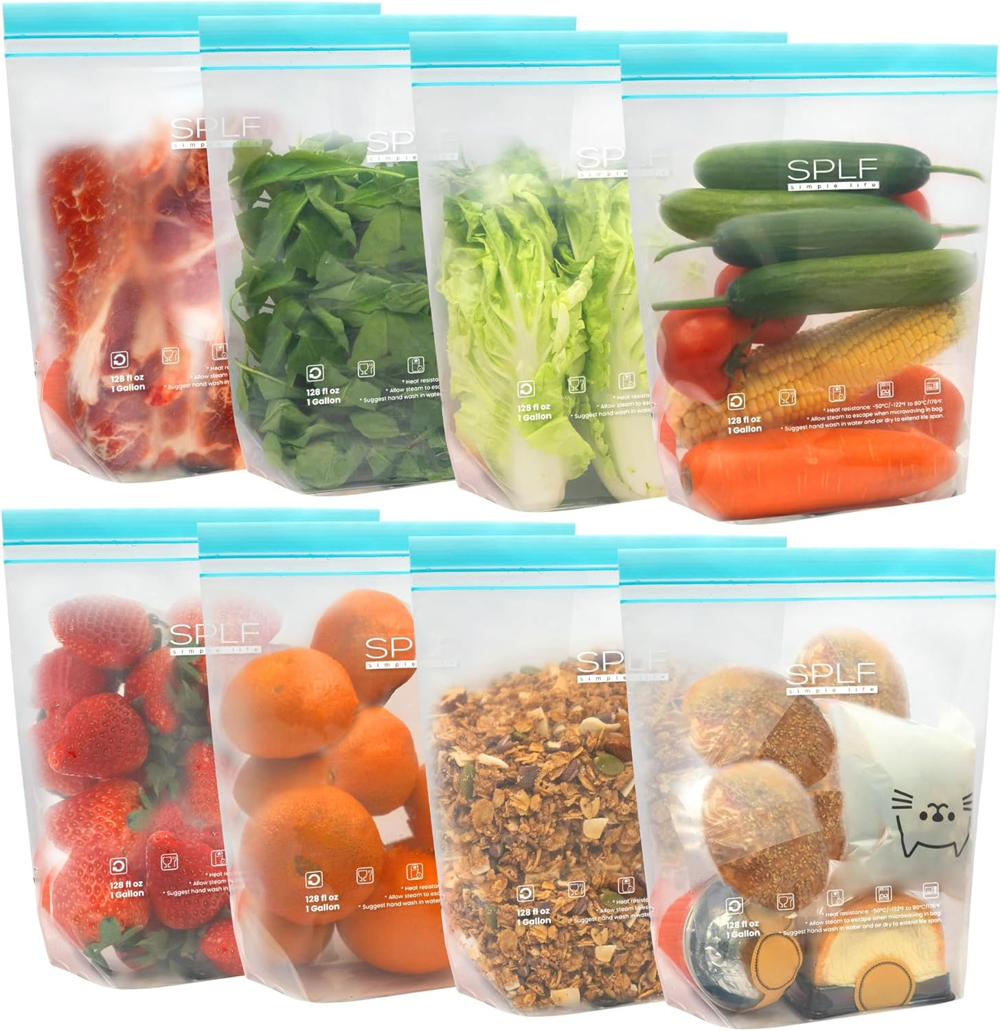 8 Pack Reusable Gallon Freezer Bags Dishwasher Microwave Safe, 1 Gallon BPA Free gallery