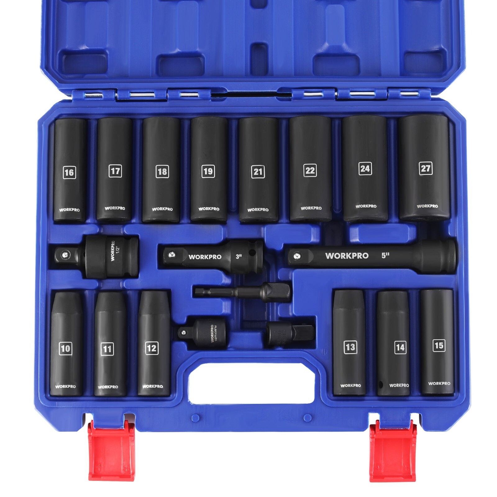 WORKPRO 20-Piece 1/2＂ Drive Deep Impact Socket Set, 6-Point, Cr-V Steel 10-27mm gallery