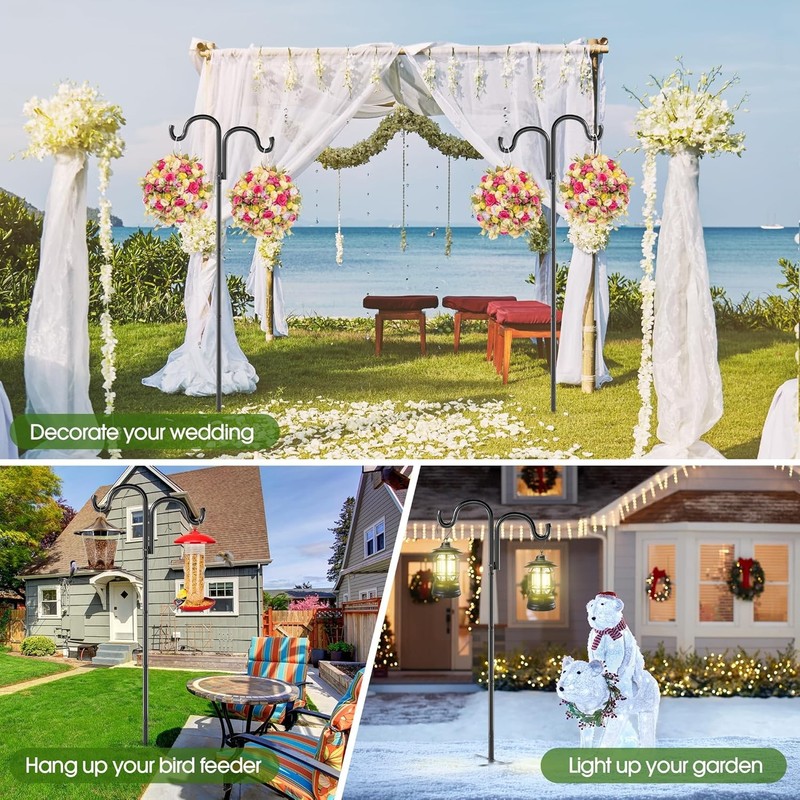 92" Double Shepherds Hooks Adjustable Bird Feeder Pole for Garden Hanging Plants gallery