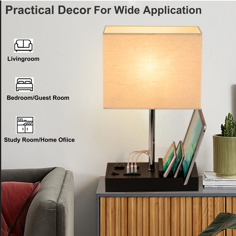 Upgraded 3 USB Table Lamp 2 USB A C Charging Ports 2 AC Outlets Phone Stand gallery
