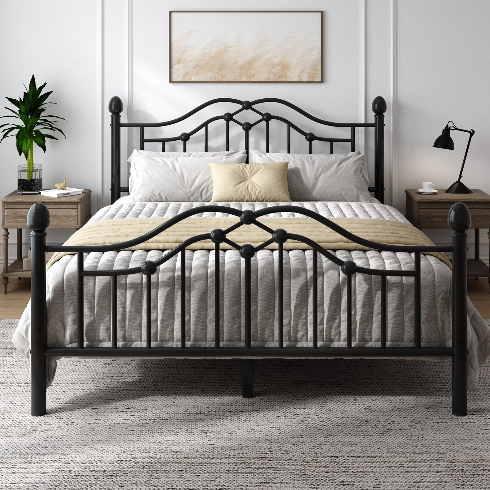 Twin/Full/Queen Metal Platform Bed Frame with Victorian Headboard and Footboard gallery