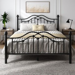 Twin/Full/Queen Metal Platform Bed Frame with Victorian Headboard and Footboard