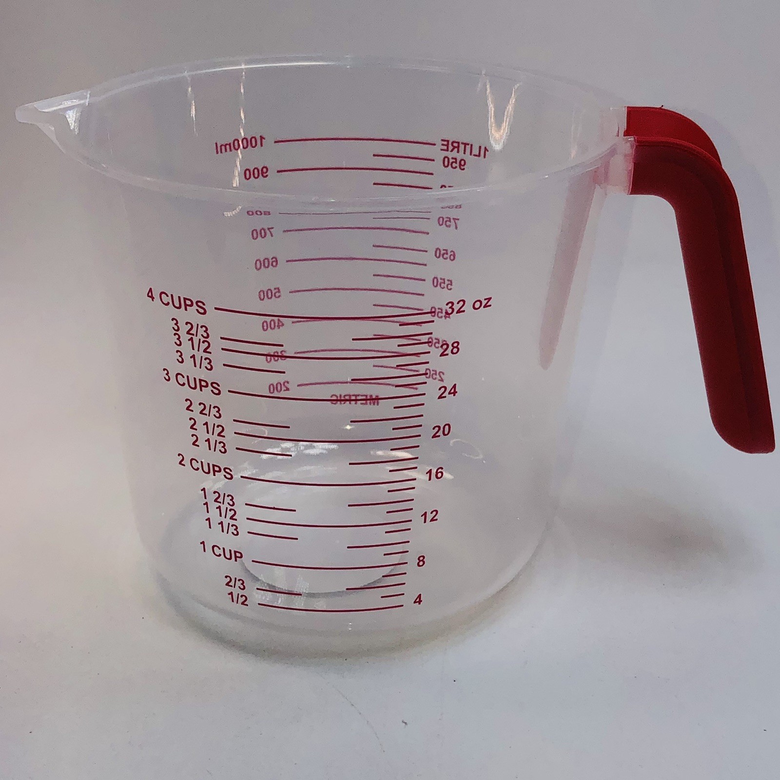 Clear Plastic 4 Cup Measuring Cup with Red Handle – 32 oz Kitchen Measure gallery