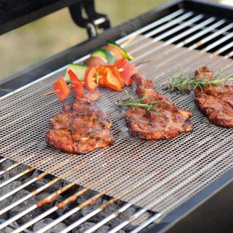 1–2 Pcs BBQ Grill Mesh Mat Reusable Non-Stick Net Cooking Sheet Outdoor Use gallery