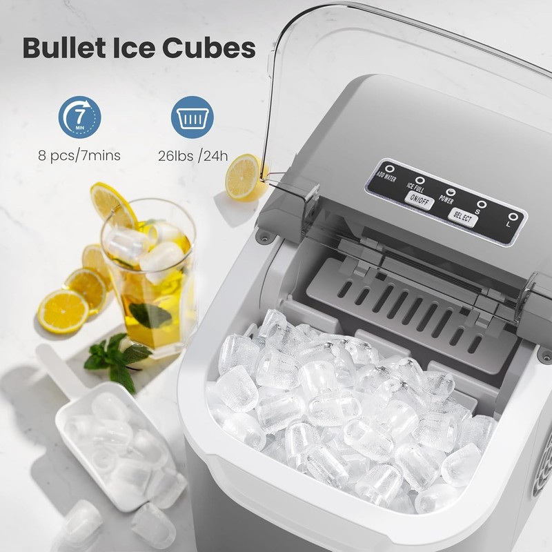 Countertop Ice Maker Machine, 8 Cubes in 6 mins, 26lb/Day 26Lbs/24H, Grey gallery