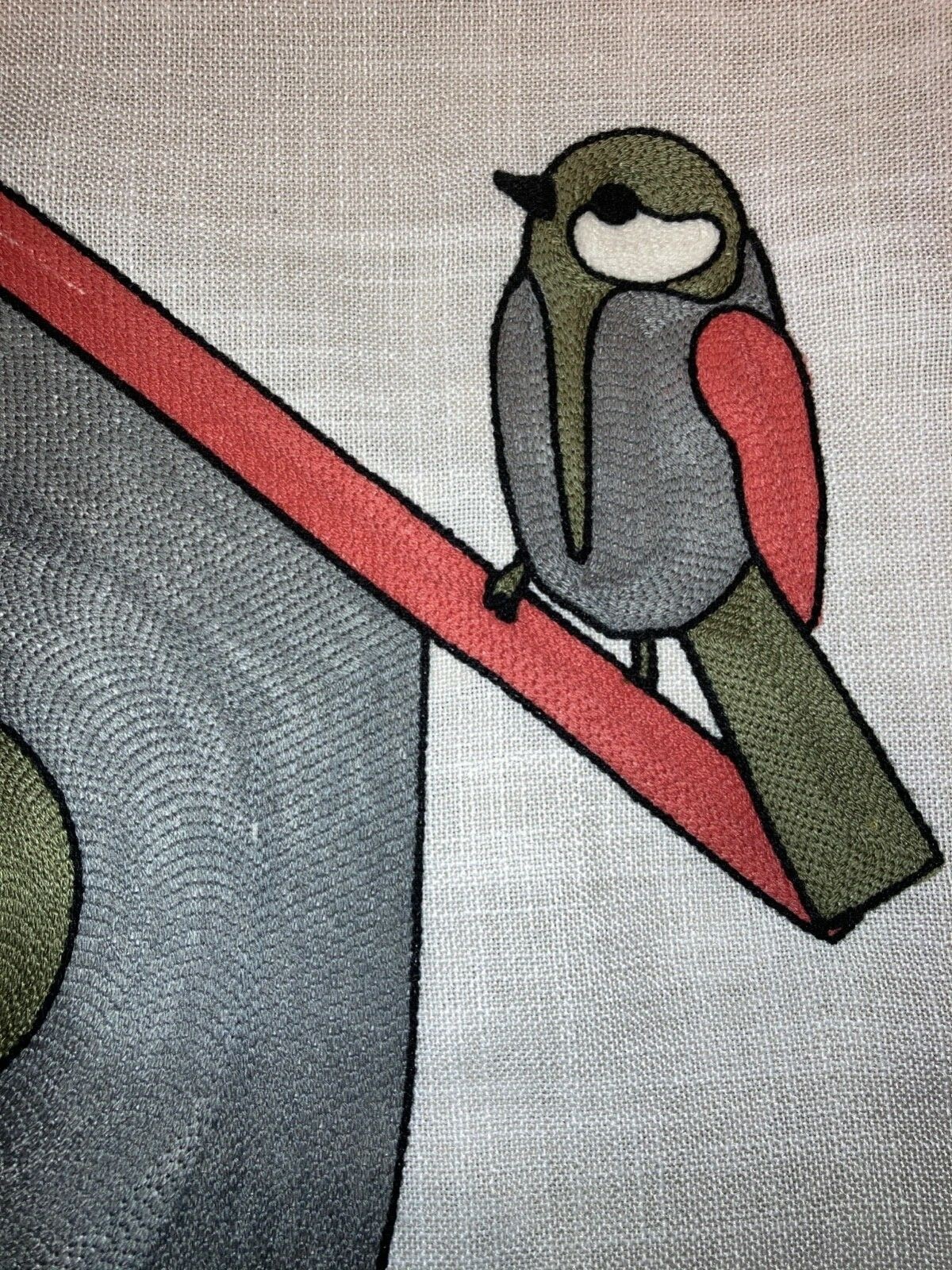 Bird & house embroidered  accent pillow case on textured linen like. 18”L x 18”W gallery