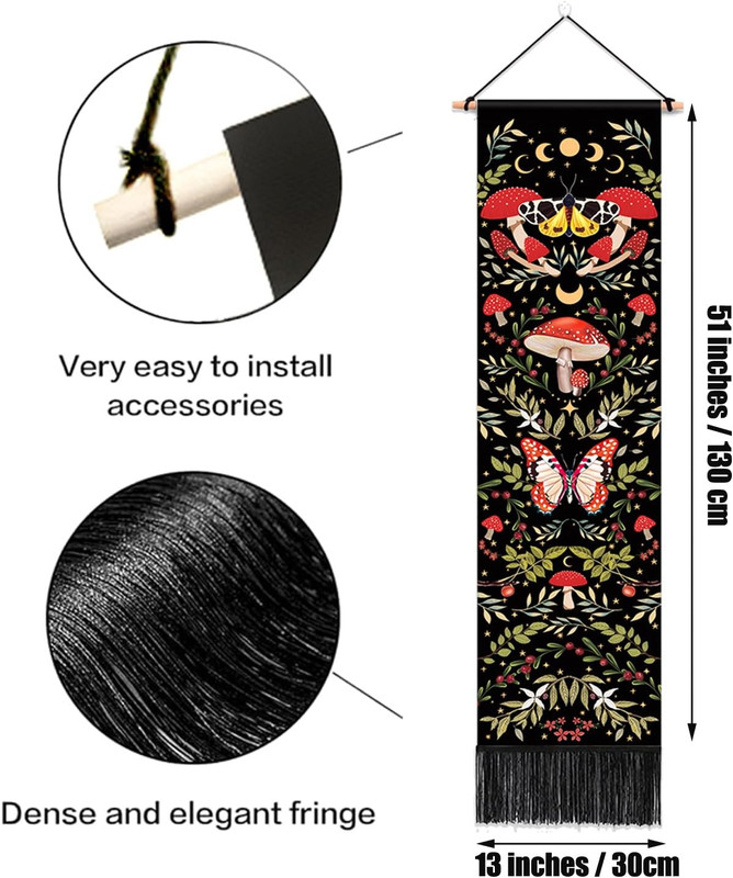 Whimsical Long Tapestry Vertical Wall 51"L x 13"W Butterfly Aesthetic A gallery