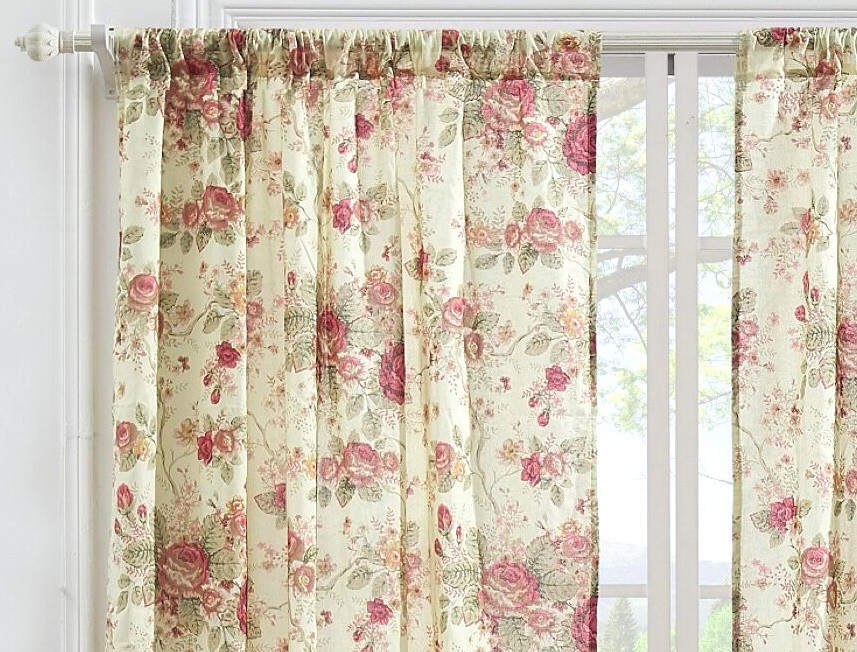 ANTIQUE ROSE 84x84 WINDOW PANELS : CHIC CREAM YELLOW SHABBY ROSES VINTAGE WINDOW gallery