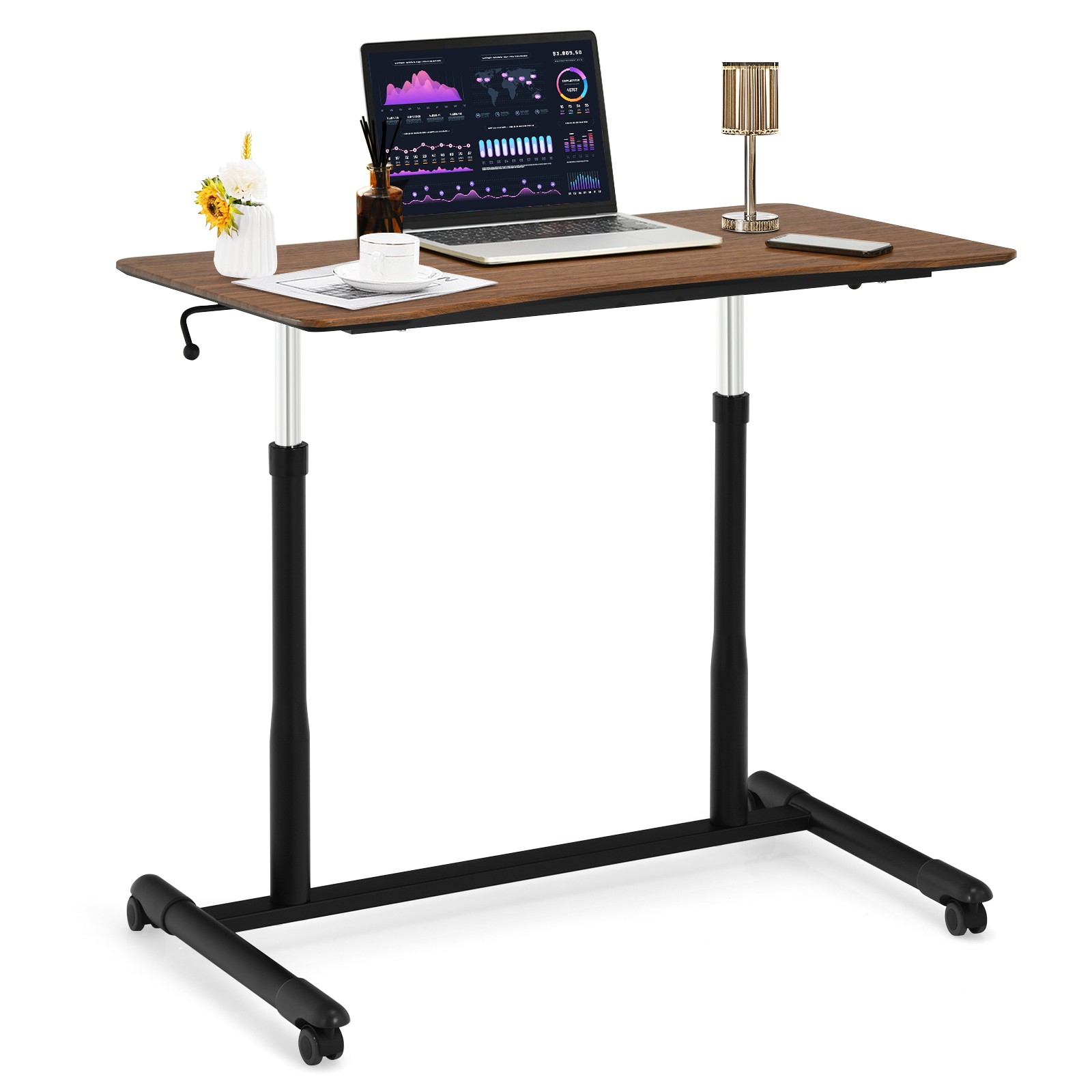 Height Adjustable Computer Desk Sit to Stand Rolling Table Brown gallery
