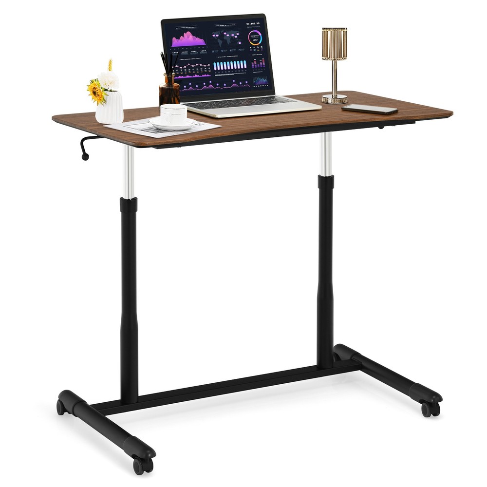 Height Adjustable Computer Desk Sit to Stand Rolling Table Brown