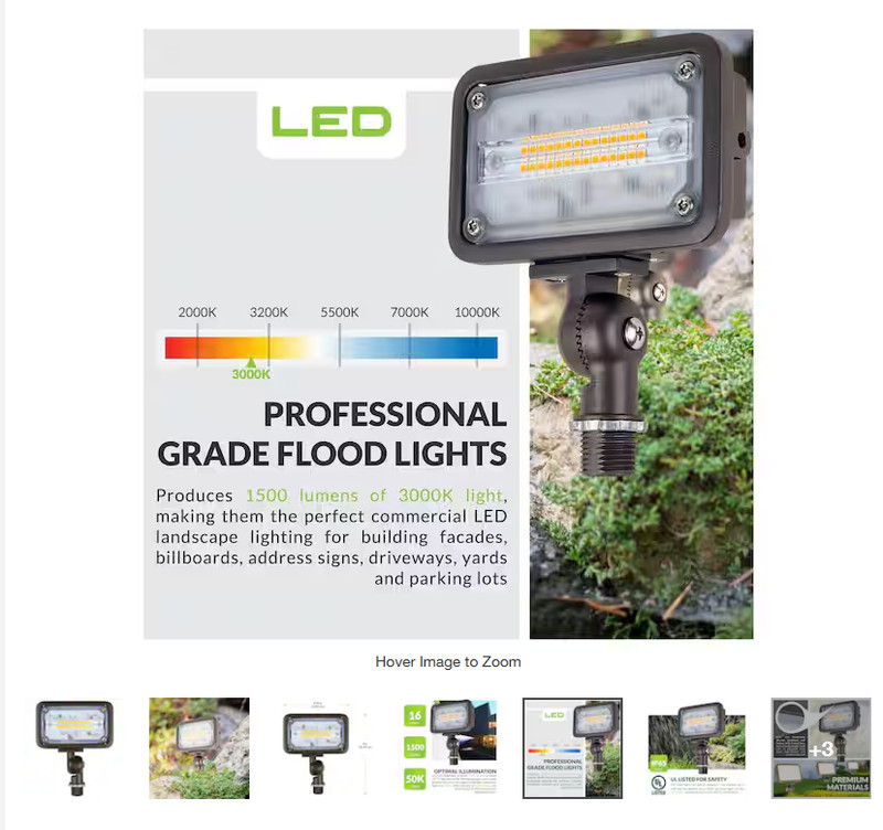 Commercial Electric LED Flood Light 1500 Lumens 16W Soft White Bronze Aluminum gallery