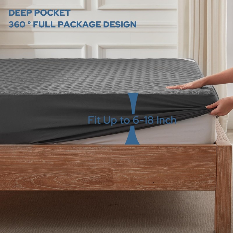 BEDLORE Waterproof Mattress Protector, Noiseless Queen Size Queen, Gray gallery