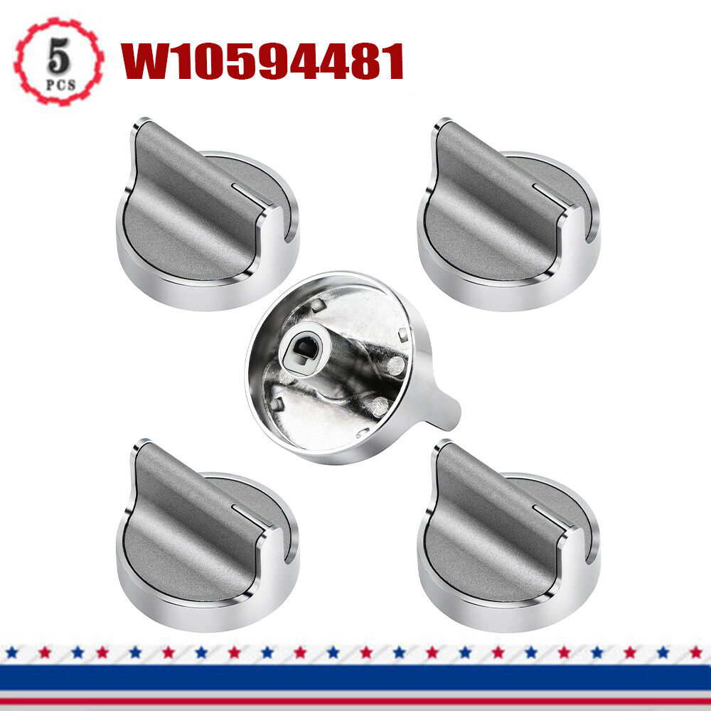 5x Stainless Range Burner Knob Control Stove/Range Part for Whirlpool W10594481