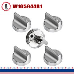 5x Stainless Range Burner Knob Control Stove/Range Part for Whirlpool W10594481