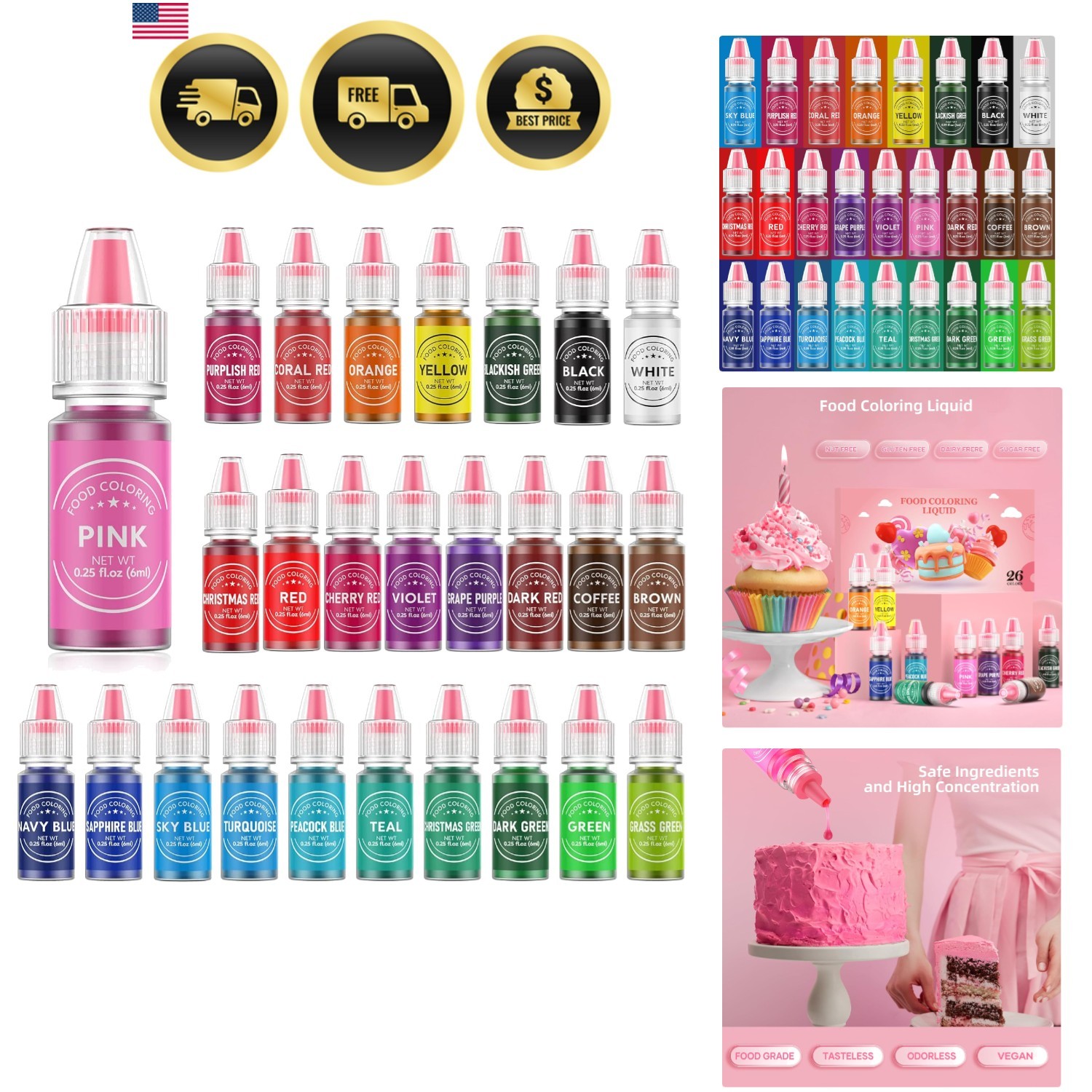 Food Coloring for Baking - 26 Vibrant Cake Coloring Liquid Set for Dessert De... gallery