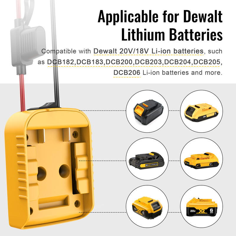 Power Wheel Adapter with Switch Compatible with Dewalt 20V Battery Holder Dock gallery