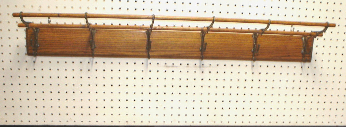 ANTIQUE VINTAGE OAK 6 Hook COAT/HAT RACK, VICTORIAN 38" wide, Very Good Cond. gallery