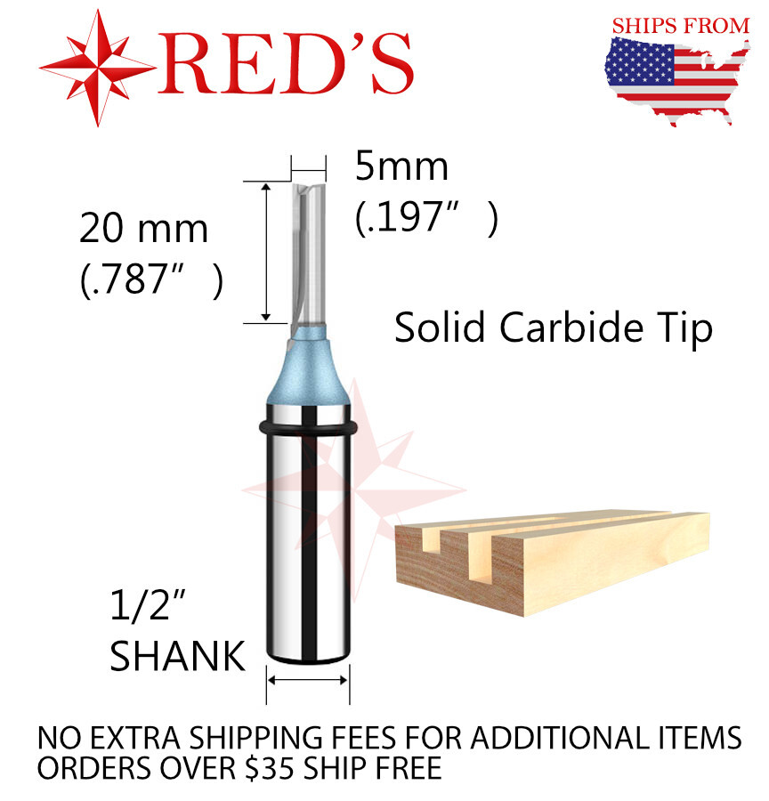 Tideway IND LC011105208 5mm X 20mm Straight Carbide tip 1/2 shank router bit gallery