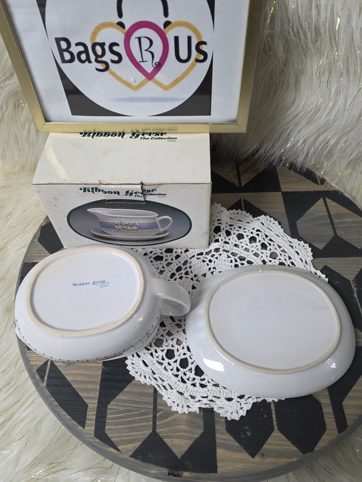 VINTAGE B&D RIBBON GEESE COLLECTION GRAVY BOAT NEW IN BOX COUNTRY GEESE gallery