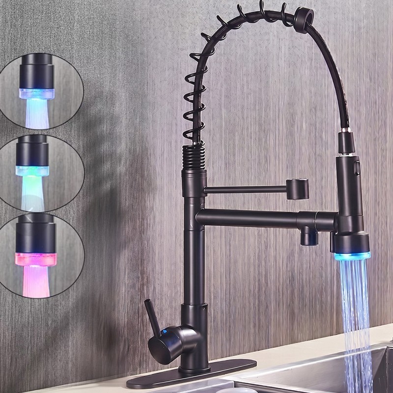 LED Kitchen Sink Faucet Pull Down Sprayer Single Handle Mixer Tap W/ 10'' Cover gallery