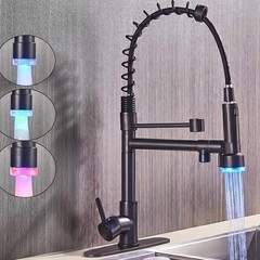 LED Kitchen Sink Faucet Pull Down Sprayer Single Handle Mixer Tap W/ 10” Cover