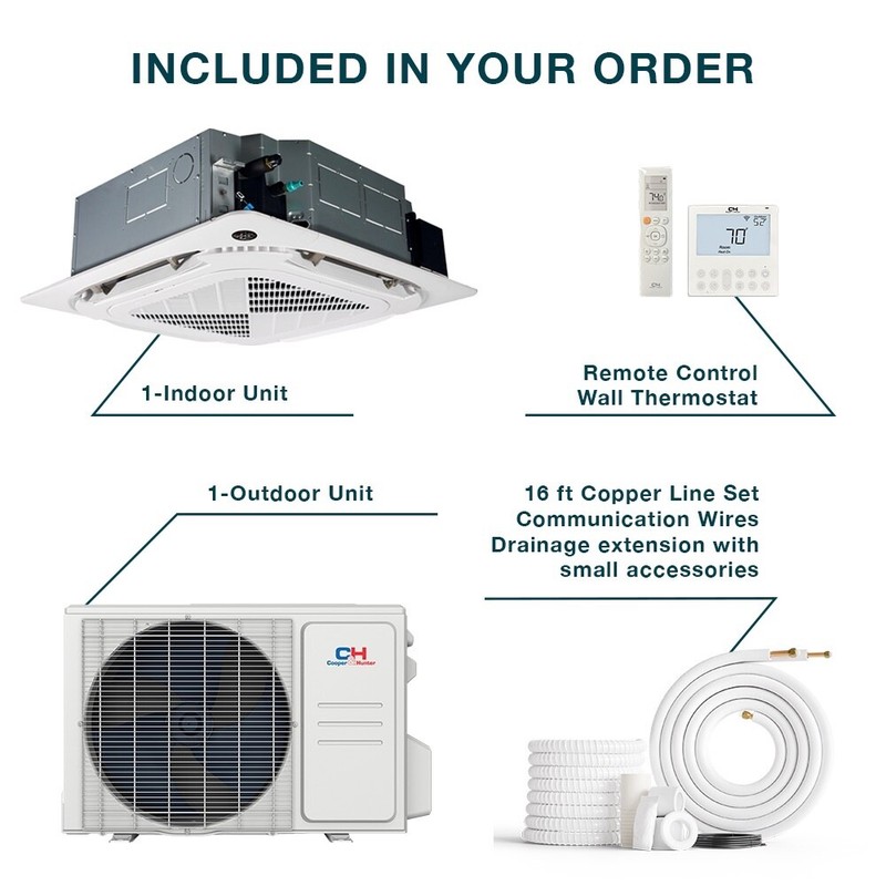 18000 BTU Ceiling Cassette Mini Split Heat Pump Air Conditioner 230V 20 SEER gallery