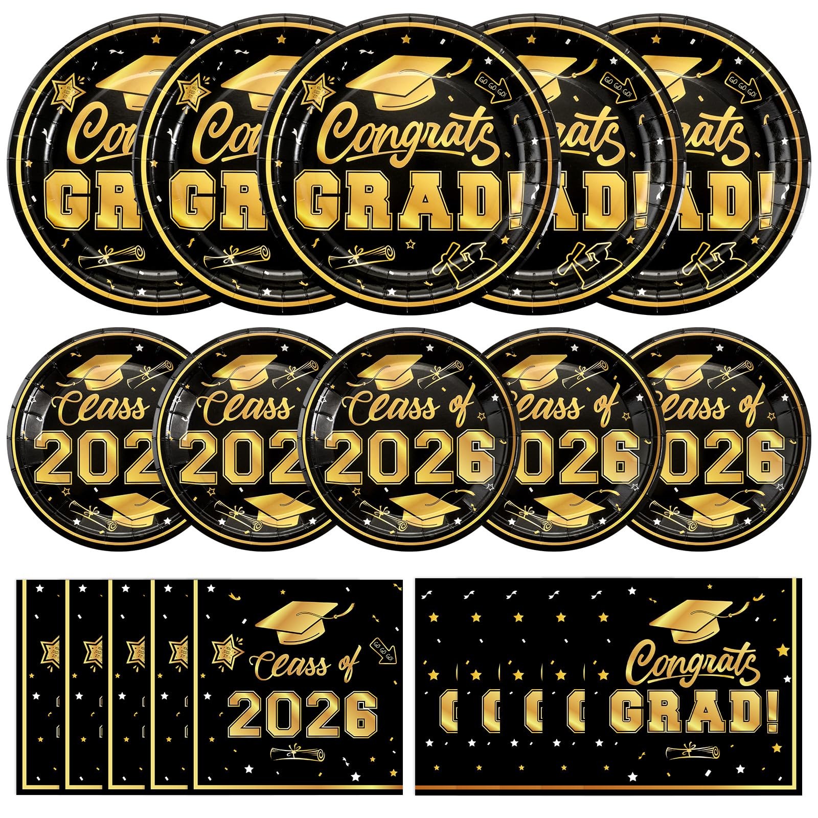 Litmitfu 150 Pcs Graduation Plates and Napkins 2026 - Black Gold gallery