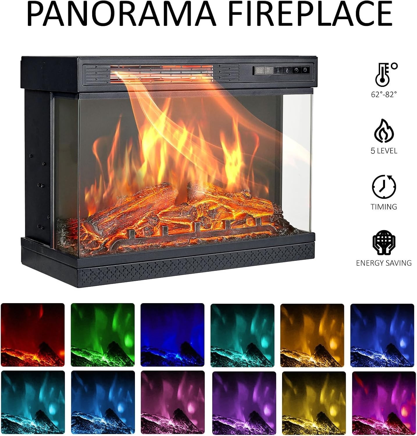 59" 3-Sided Glass Fireplace TV Stand with 12 Color for 65 in TV Entertainment Ce gallery