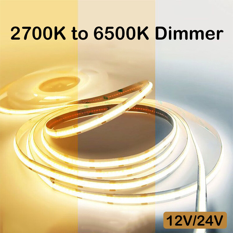 CCT Tunable COB LED Strip Light 608leds/m 2700k to 6500k Dimmable - 5mm 8mm 10mm gallery