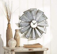 Metal Windmill Wall Clock Battery Operated Farmhouse Rustic Metal 14.5″