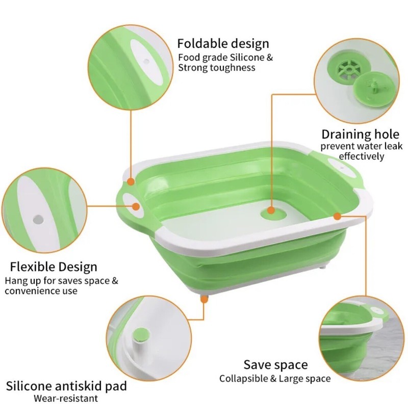 Collapsible Cutting Board with Wash Basin and Drainage Hole, BBQ Prep Tub New US gallery