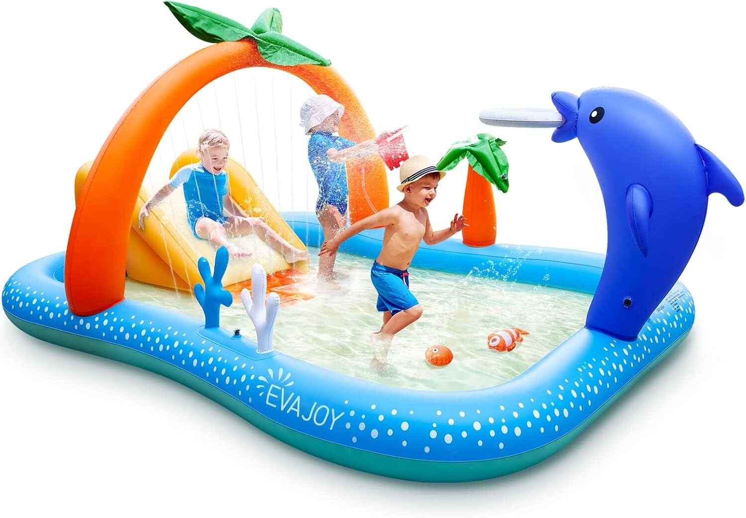 EVAJOY EJ-HF022 Inflatable Play Center Kiddie Pool with Slide & Sprinkler, New gallery
