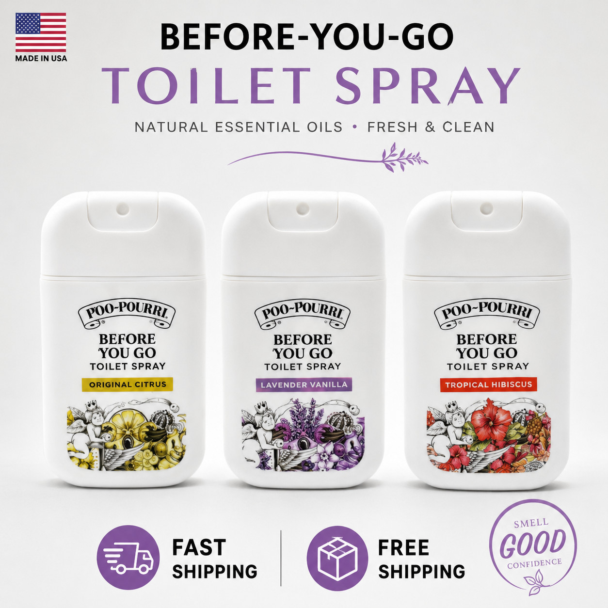 Pocket Toilet Spray, Travel Essentials, Spring Variety 3 Pack, Each Up to 50uses gallery