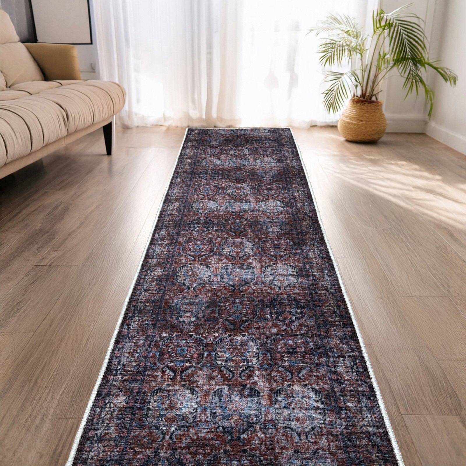 Custom Size Anti-Slip Canvas Back Dark Mahal Runner Rug 26 Inches Wide gallery