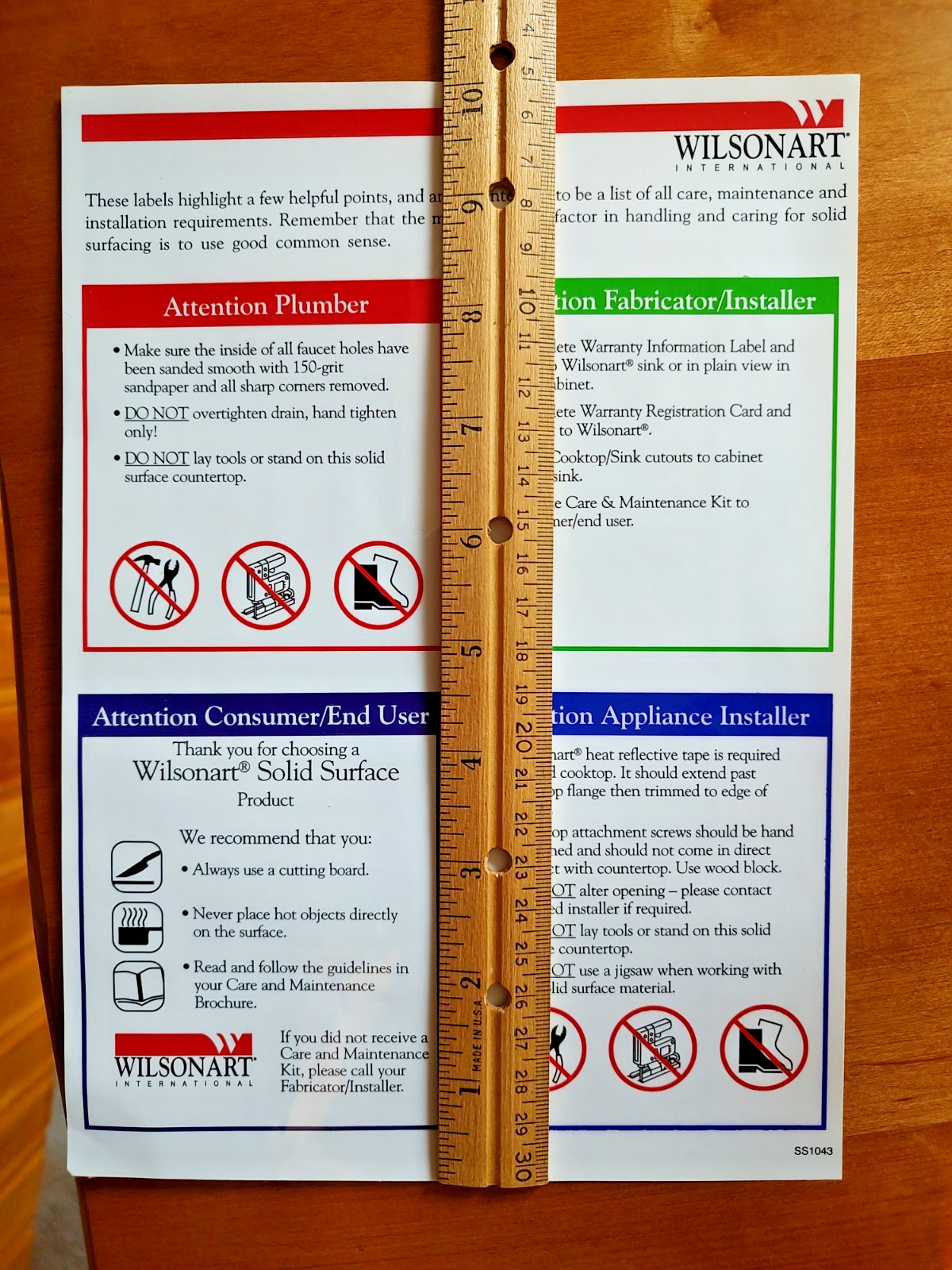 Wilsonart Solid Surface Installation Labels SS1043 Set Of 9 Sheets gallery