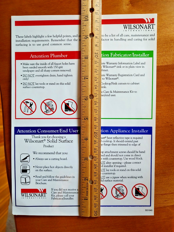 Wilsonart Solid Surface Installation Labels SS1043 Set Of 9 Sheets gallery