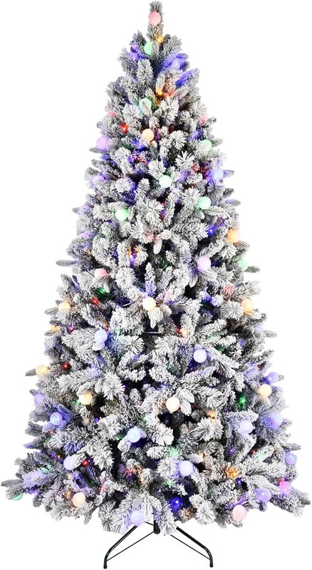 8 ft Prelit Snow Flocked Artificial Christmas Tree with White & Multicolor Light gallery