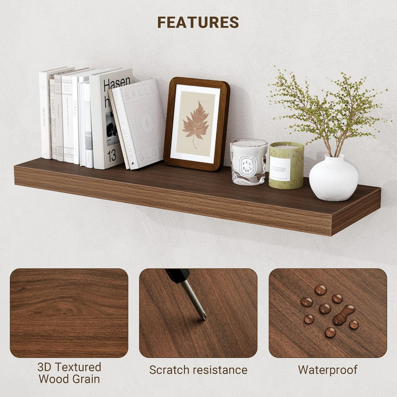 72" Walnut Floating Shelf - 3D Textured Wood Grain for Any Room gallery